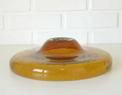 Grand bol en verre bulle ambre vintage – Centre de table en verre soufflé à la main – Ikebana