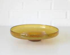 Grand bol en verre bulle ambre vintage – Centre de table en verre soufflé à la main – Ikebana