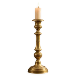 Grand bougeoir ancien en laiton tourné et décoré – H30 cm