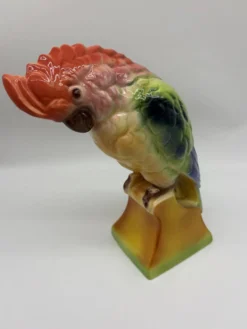 Grand Cacatoès Saint-Clément France Céramique Peinte Main Oiseau Tropical