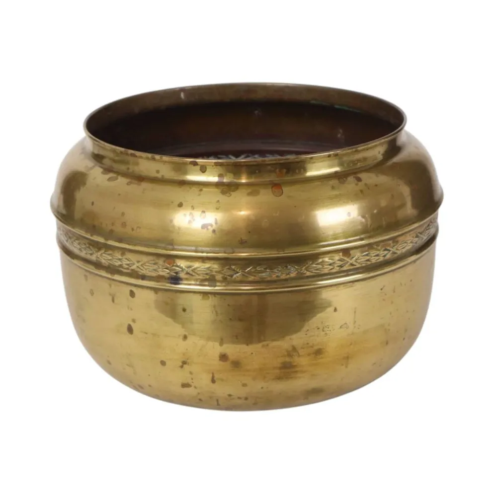 Grand cache-pot / jardinière en laiton repoussé français, 25 cm