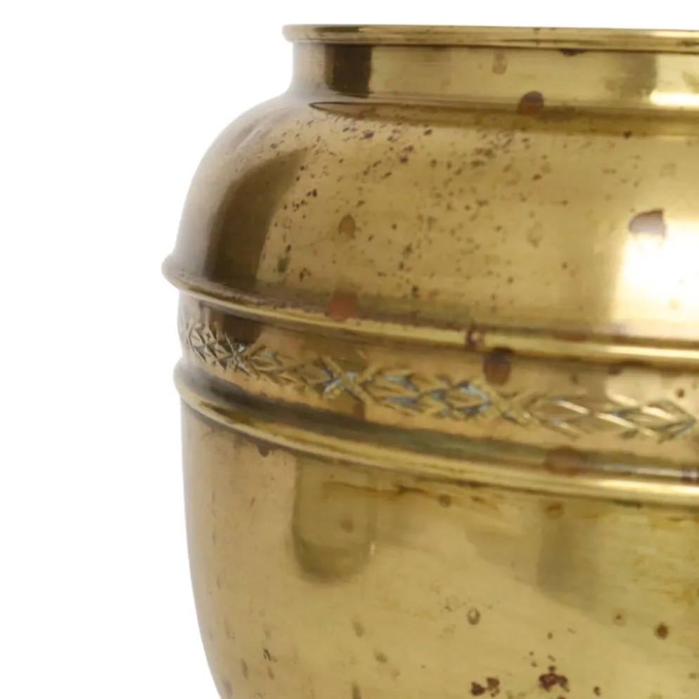 Grand cache-pot / jardinière en laiton repoussé français, 25 cm