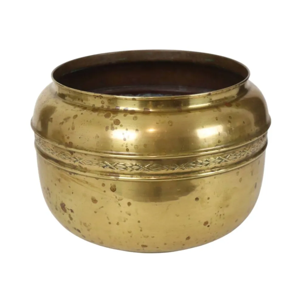 Grand cache-pot / jardinière en laiton repoussé français, 25 cm