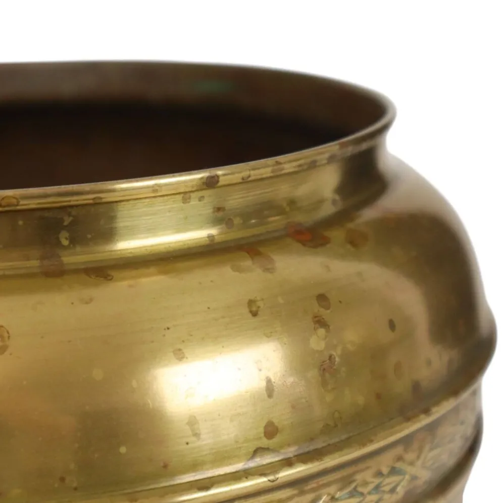 Grand cache-pot / jardinière en laiton repoussé français, 25 cm