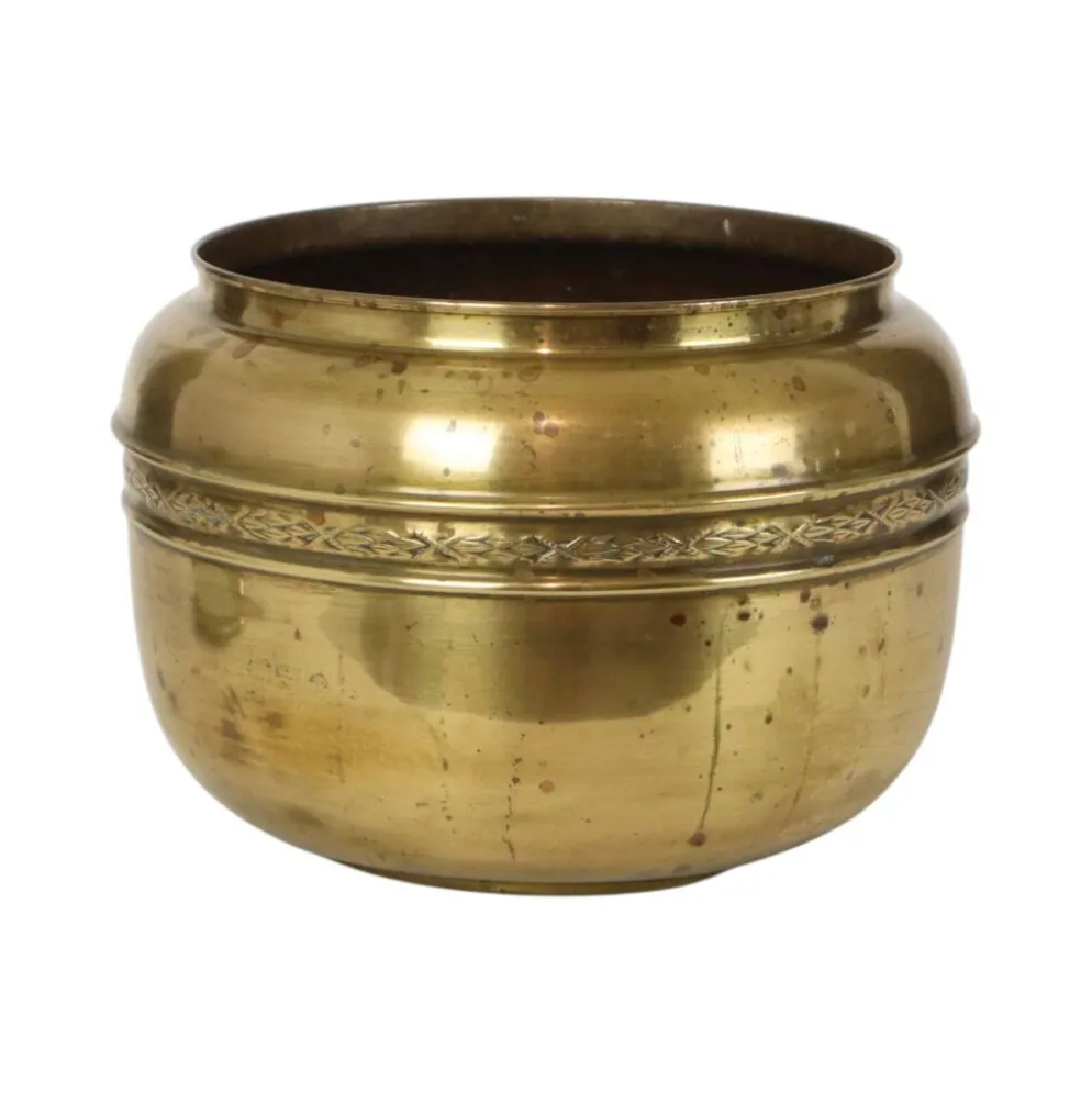 Grand cache-pot / jardinière en laiton repoussé français, 25 cm