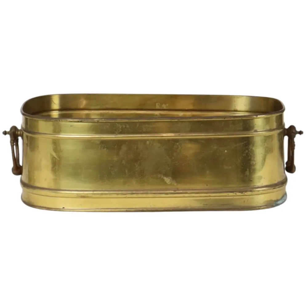 Grand cache-pot ovale en laiton vintage XL 41 cm