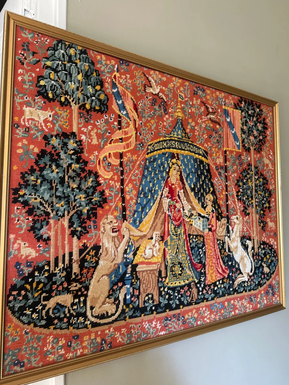 Grand canevas brodé "La Dame à la Licorne" – À mon seul désir – Encadr