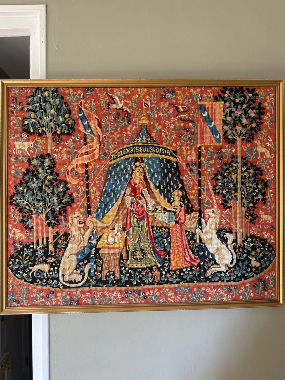 Grand canevas brodé "La Dame à la Licorne" – À mon seul désir – Encadr