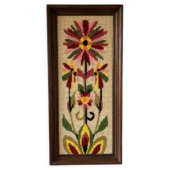Grand canevas tapisserie laine fleur 1970