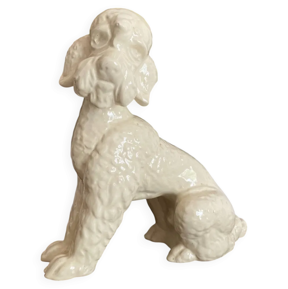 Grand caniche, chien en céramique émaillée, années 20-30