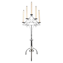 Grand chandelier d'église en fer forgé à cinq cierges