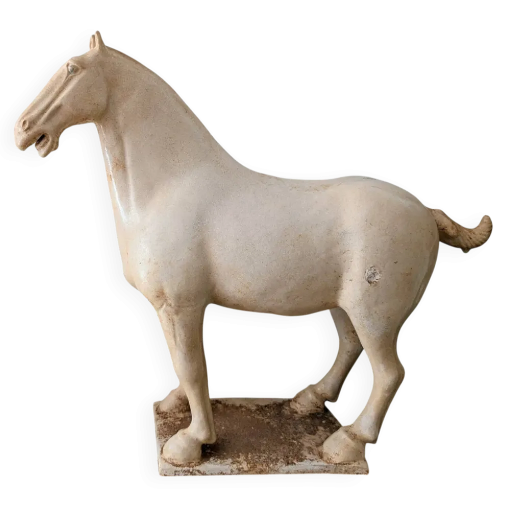 Grand cheval de style Tang en céramique craquelée 40 cm