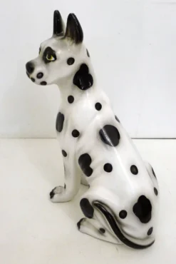 Grand chien en céramique (H 46 cm) noir & blanc