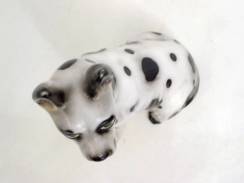 Grand chien en céramique (H 46 cm) noir & blanc