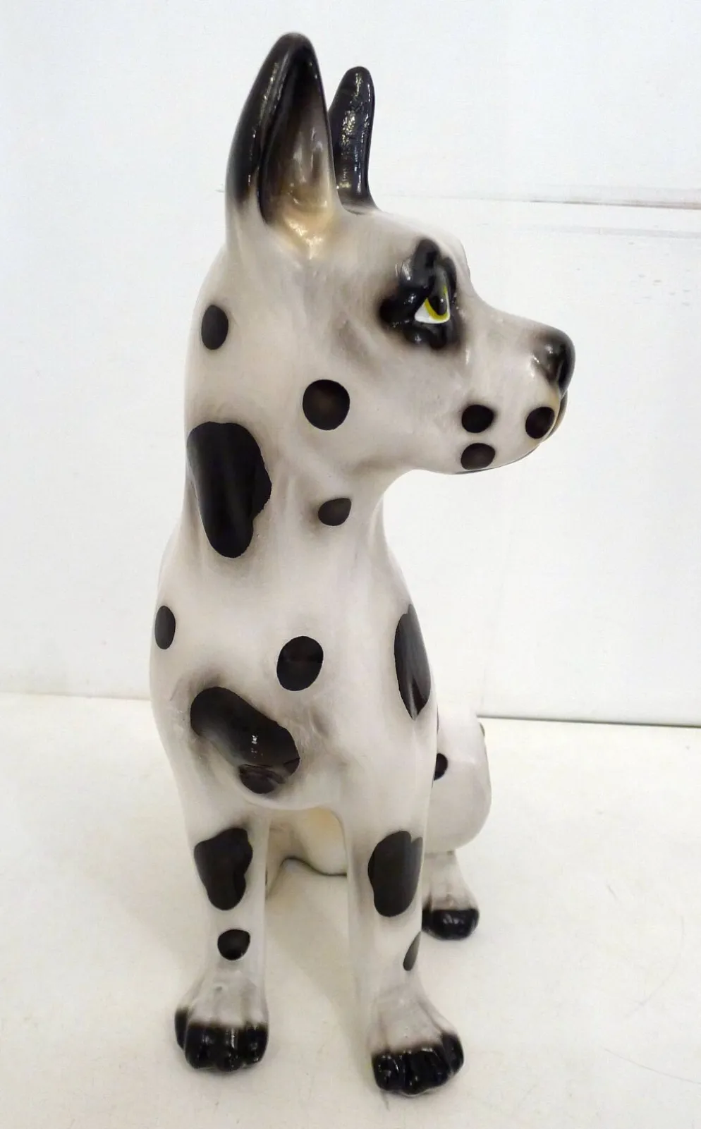 Grand chien en céramique (H 46 cm) noir & blanc