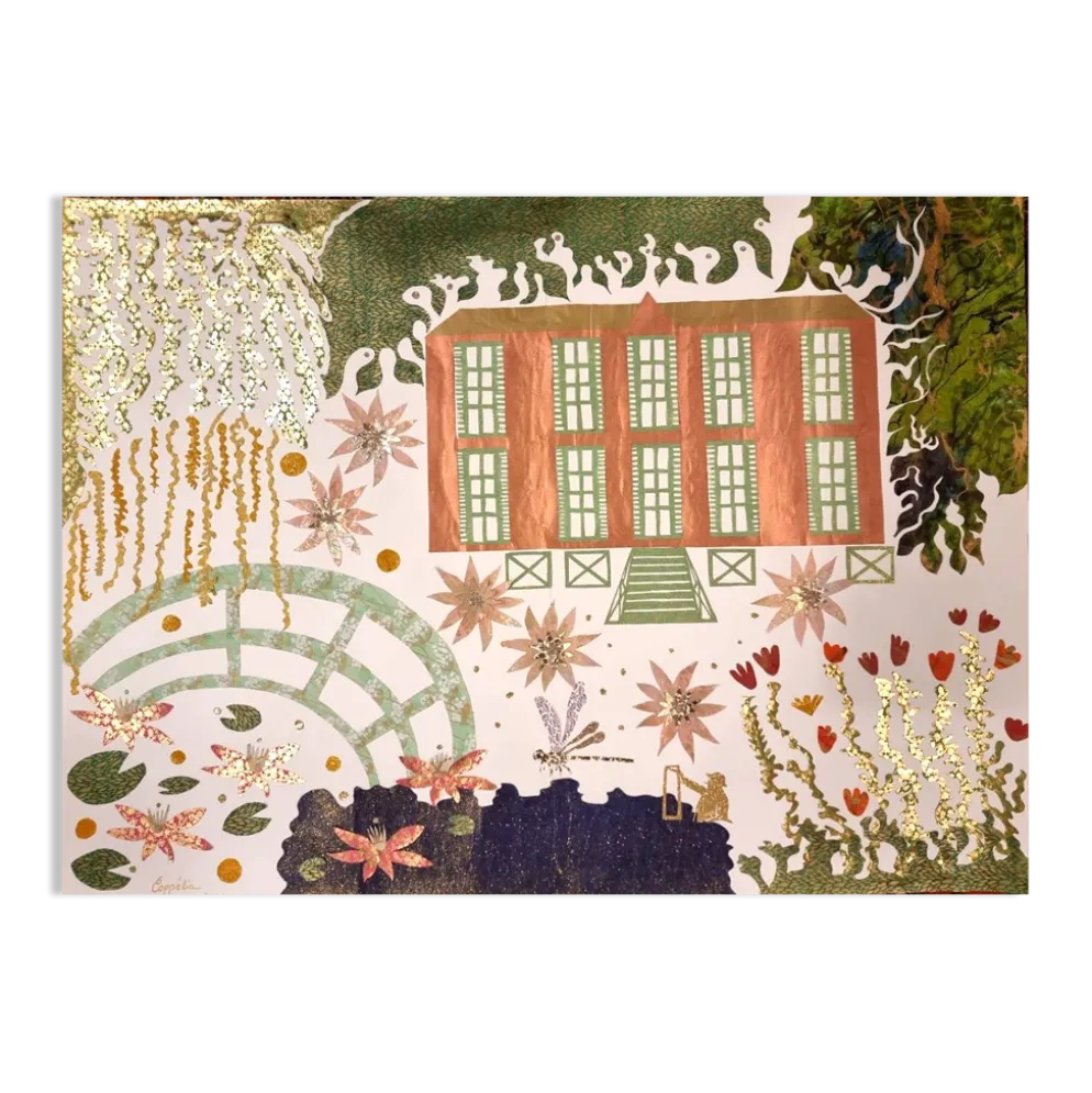 Grand collage contemporain inspiré de Giverny (Claude Monet) – 158 × 116 cm
