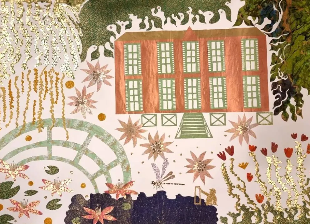 Grand collage contemporain inspiré de Giverny (Claude Monet) – 158 × 116 cm