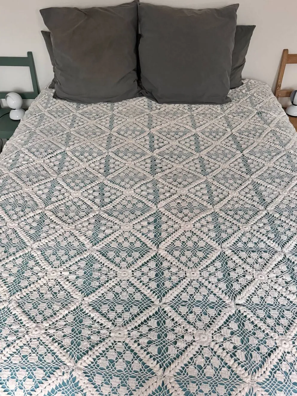 Grand dessus de lit vintage au crochet fait main