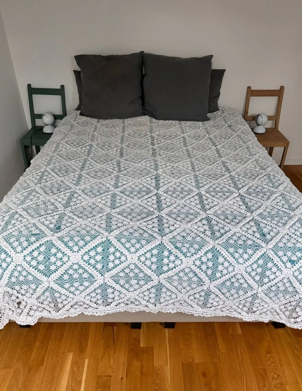 Grand dessus de lit vintage au crochet fait main