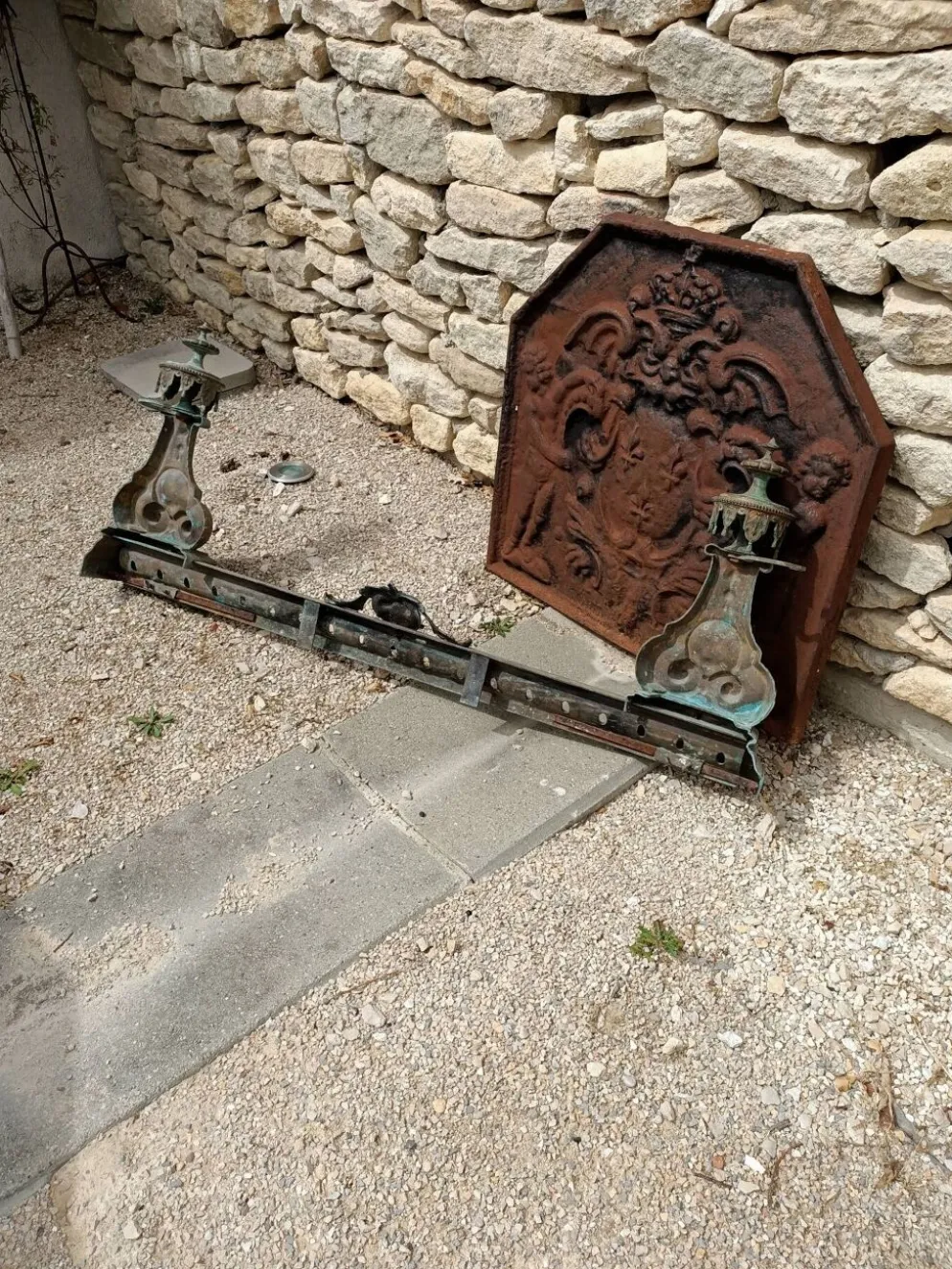 Grand Devant Cheminée Bronze 49cm 11kg - Marqué DB 539 - Barre 113cm