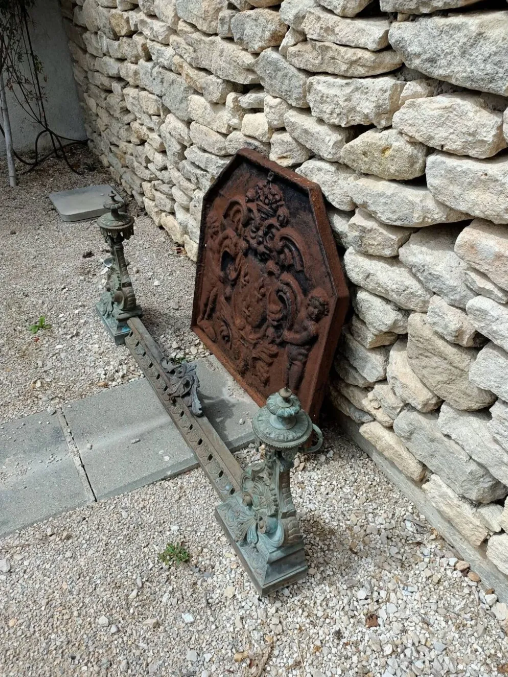 Grand Devant Cheminée Bronze 49cm 11kg - Marqué DB 539 - Barre 113cm