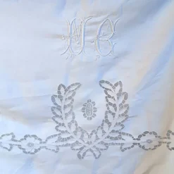 grand drap 2m25 x 3m, broderie Richelieu du 19ème, monogrammé MG