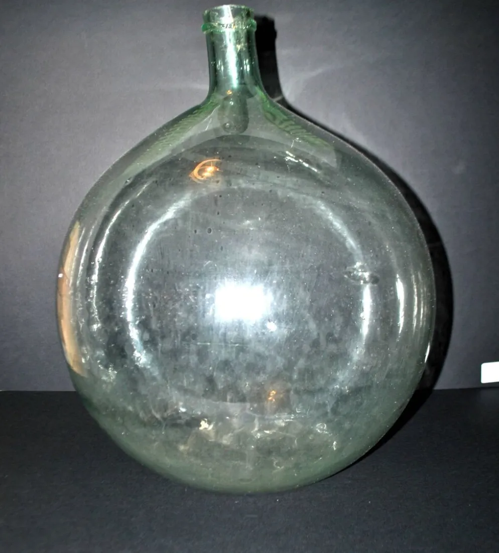 Grande Bonbonne Dame-Jeanne en verre vert clair vintage 20L H42cm