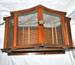 Grande cage à oiseau vintage en bois et grillage métal - Fabrication artisanale 1960