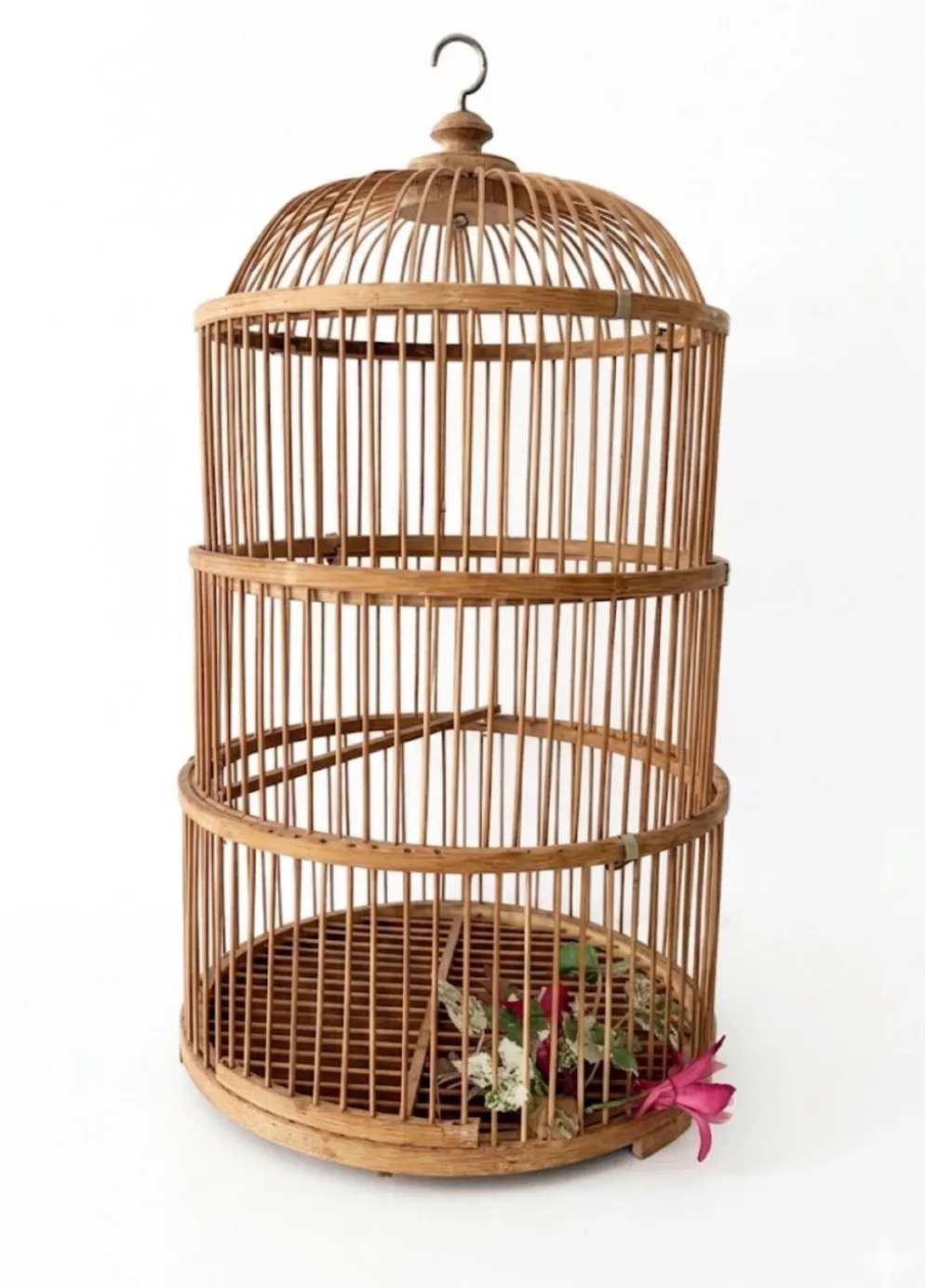 Grande Cage à oiseaux en bambou et rotin des années 70