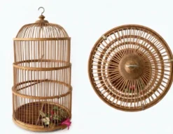 Grande Cage à oiseaux en bambou et rotin des années 70