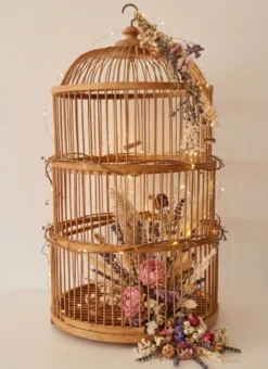 Grande Cage à oiseaux en bambou et rotin des années 70