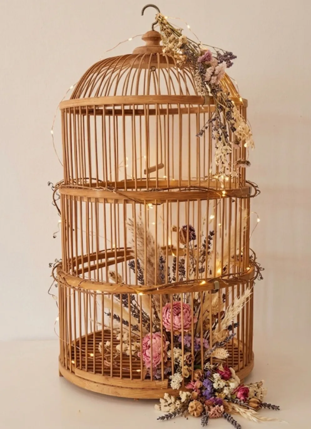 Grande Cage à oiseaux en bambou et rotin des années 70