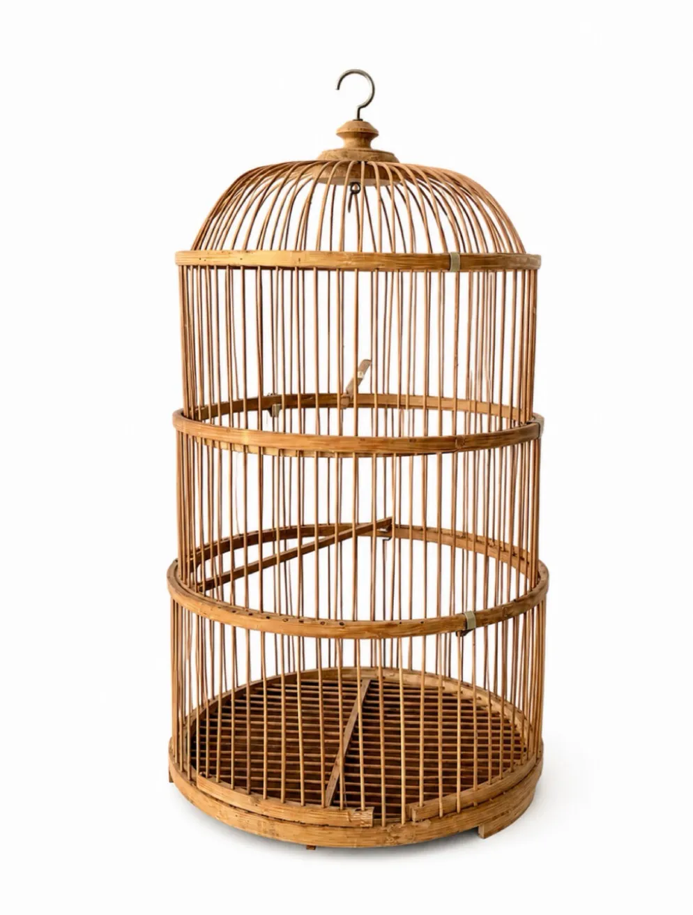 Grande Cage à oiseaux en bambou et rotin des années 70