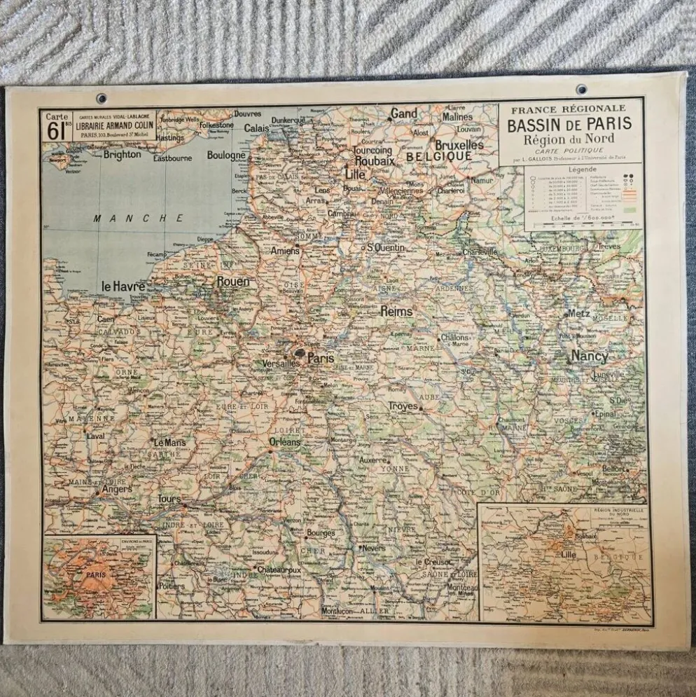 Grande carte scolaire Vidal-Lablache Bassin de Paris Région du Nord – Années 50