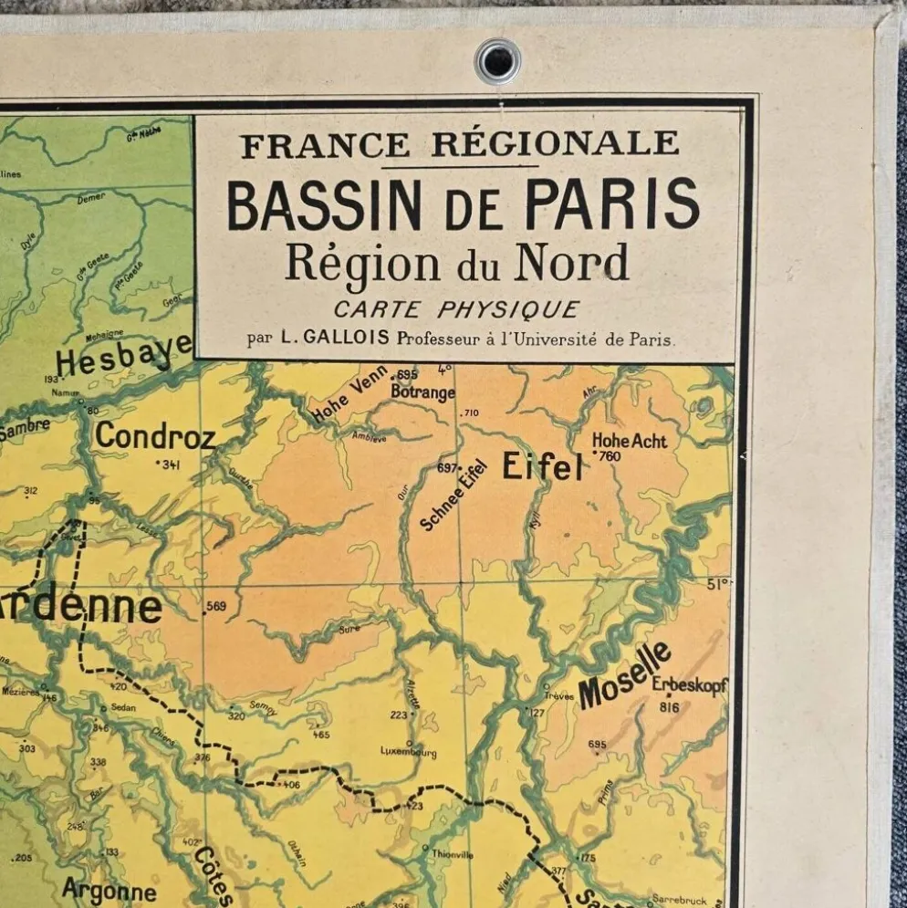 Grande carte scolaire Vidal-Lablache Bassin de Paris Région du Nord – Années 50