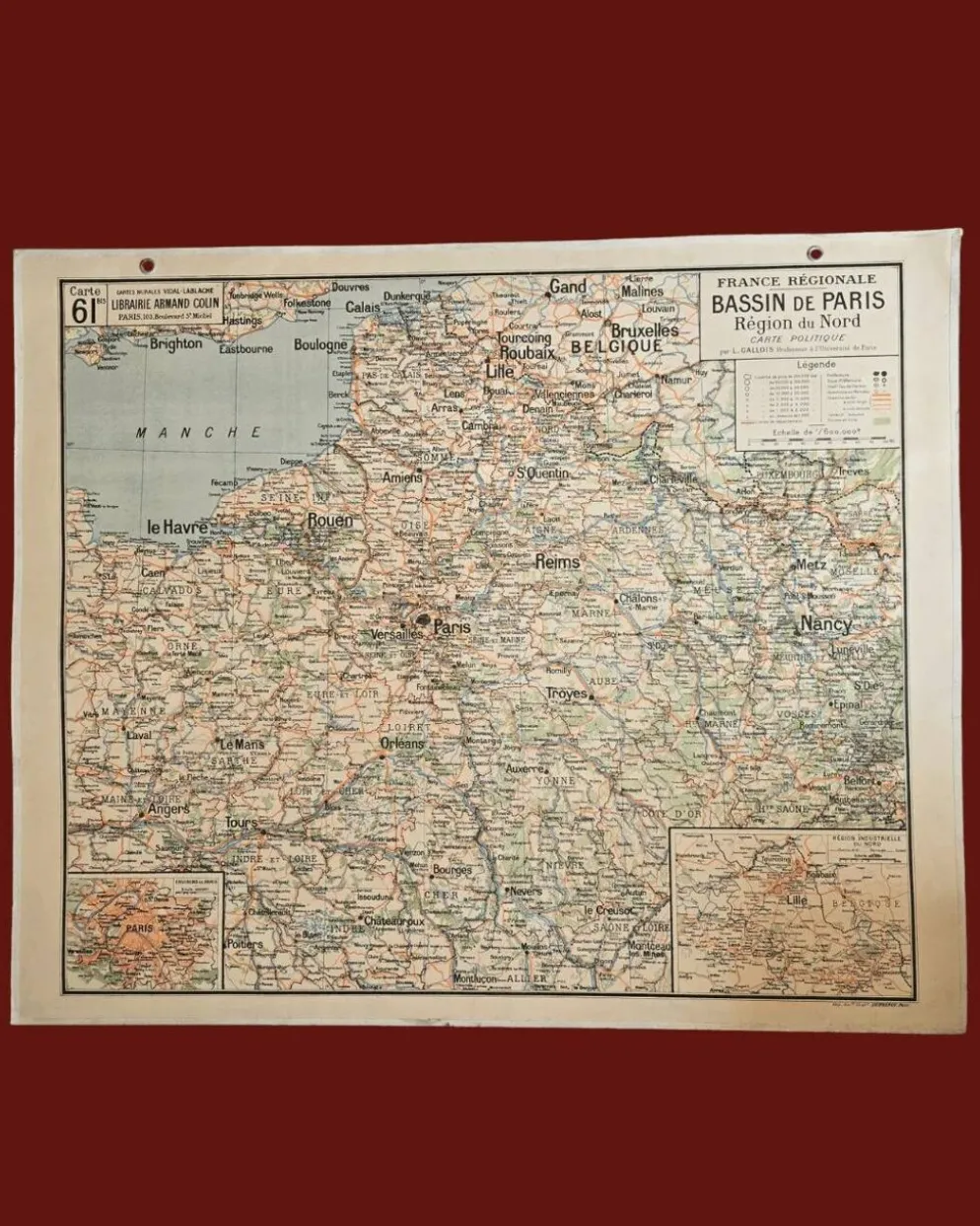 Grande carte scolaire Vidal-Lablache Bassin de Paris Région du Nord – Années 50