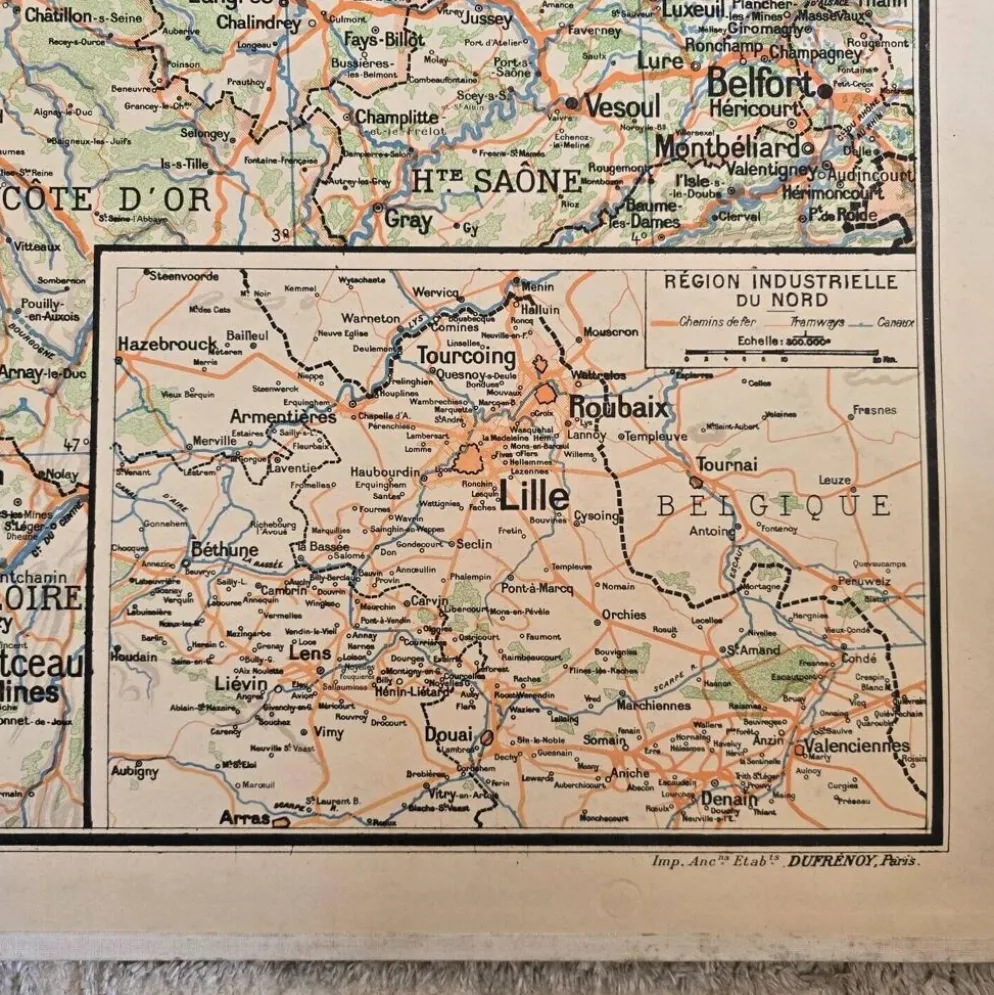 Grande carte scolaire Vidal-Lablache Bassin de Paris Région du Nord – Années 50