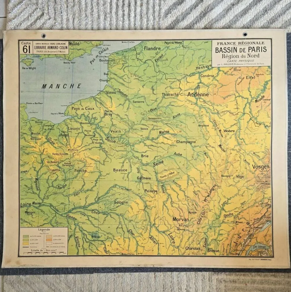 Grande carte scolaire Vidal-Lablache Bassin de Paris Région du Nord – Années 50
