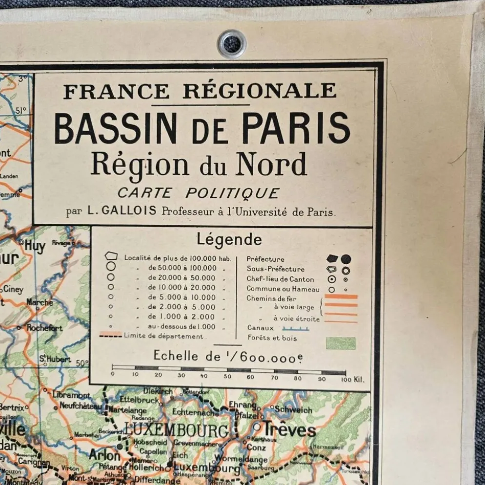 Grande carte scolaire Vidal-Lablache Bassin de Paris Région du Nord – Années 50