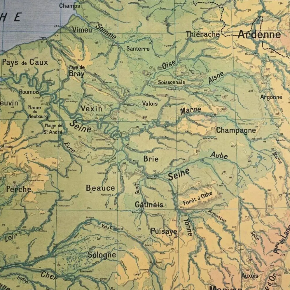 Grande carte scolaire Vidal-Lablache Bassin de Paris Région du Nord – Années 50