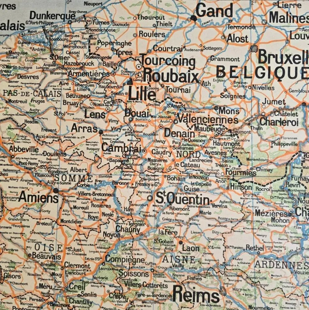 Grande carte scolaire Vidal-Lablache Bassin de Paris Région du Nord – Années 50
