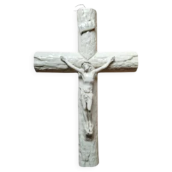 Grande croix crucifix ancien mural en céramique