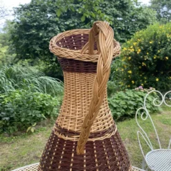 Grande Cruche , jarre en osier tressé bicolore h 61 cm