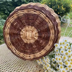 Grande Cruche , jarre en osier tressé bicolore h 61 cm