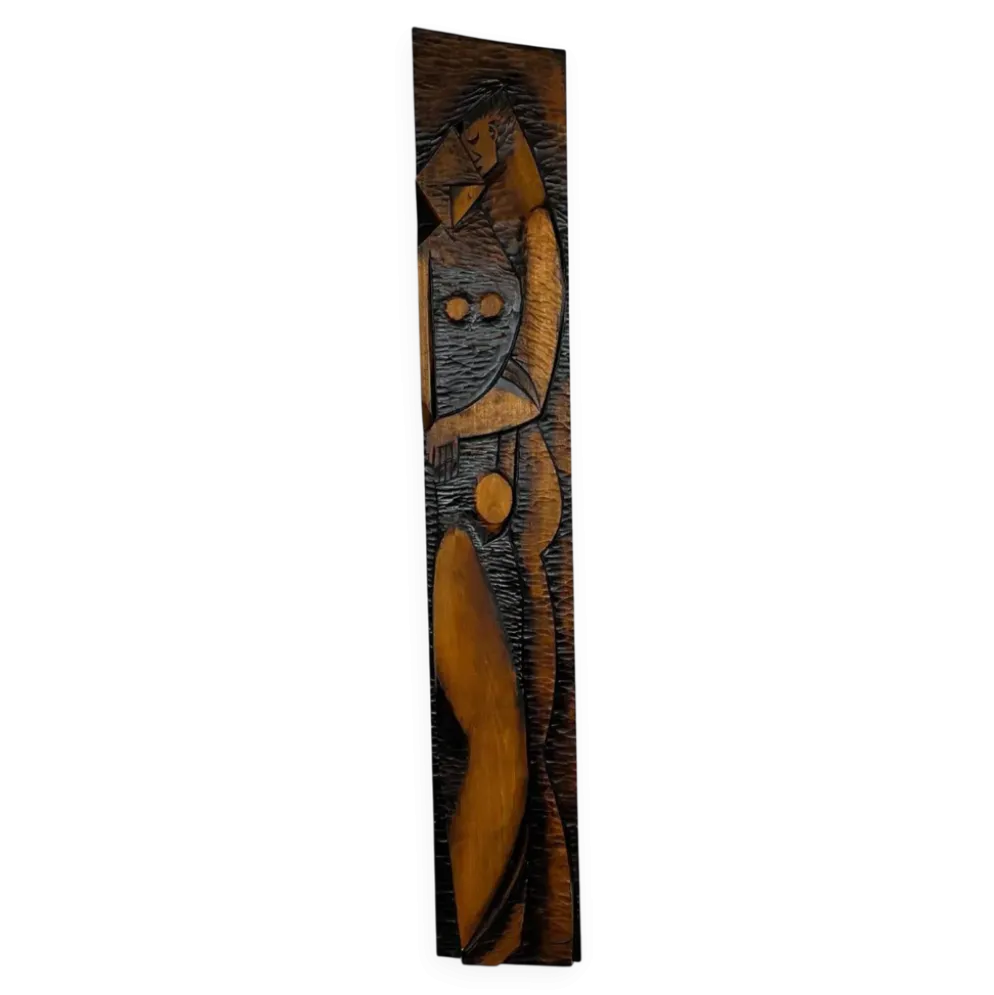 Grande décoration murale en bois de design mid-century / amoureux, années 1960, Tchécoslovaquie