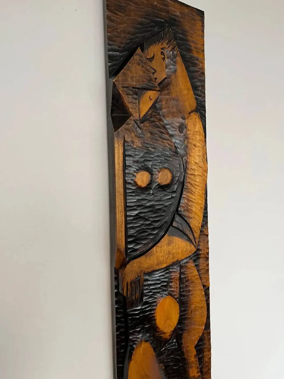 Grande décoration murale en bois de design mid-century / amoureux, années 1960, Tchécoslovaquie
