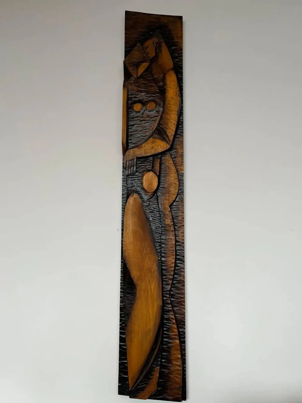 Grande décoration murale en bois de design mid-century / amoureux, années 1960, Tchécoslovaquie
