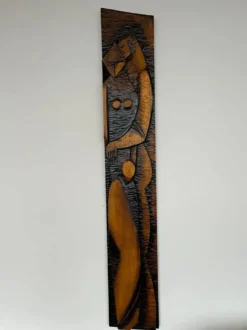 Grande décoration murale en bois de design mid-century / amoureux, années 1960, Tchécoslovaquie