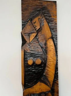 Grande décoration murale en bois de design mid-century / amoureux, années 1960, Tchécoslovaquie
