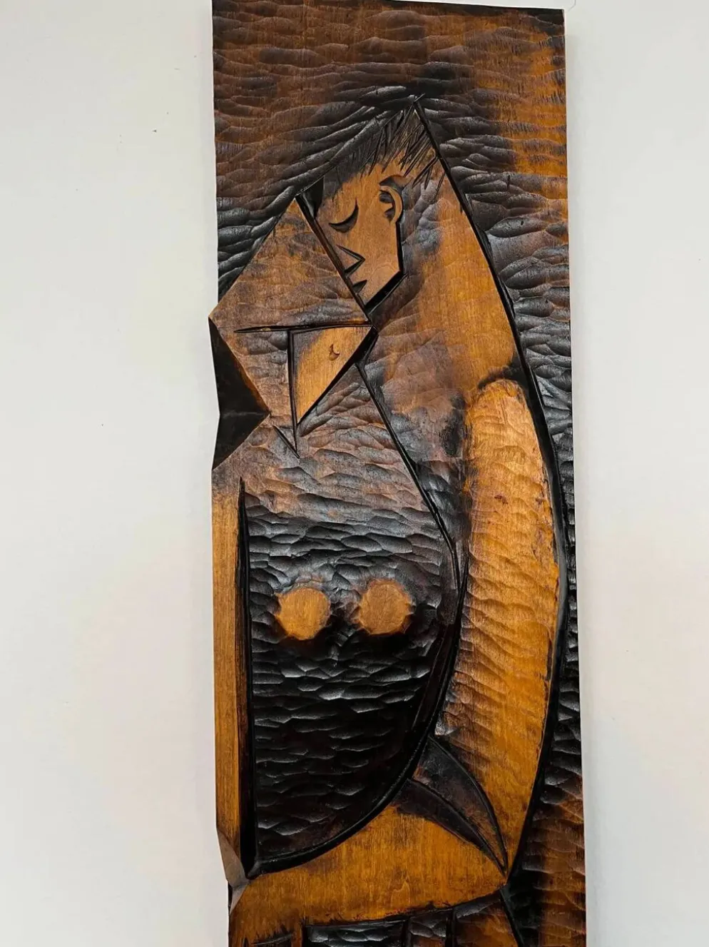 Grande décoration murale en bois de design mid-century / amoureux, années 1960, Tchécoslovaquie